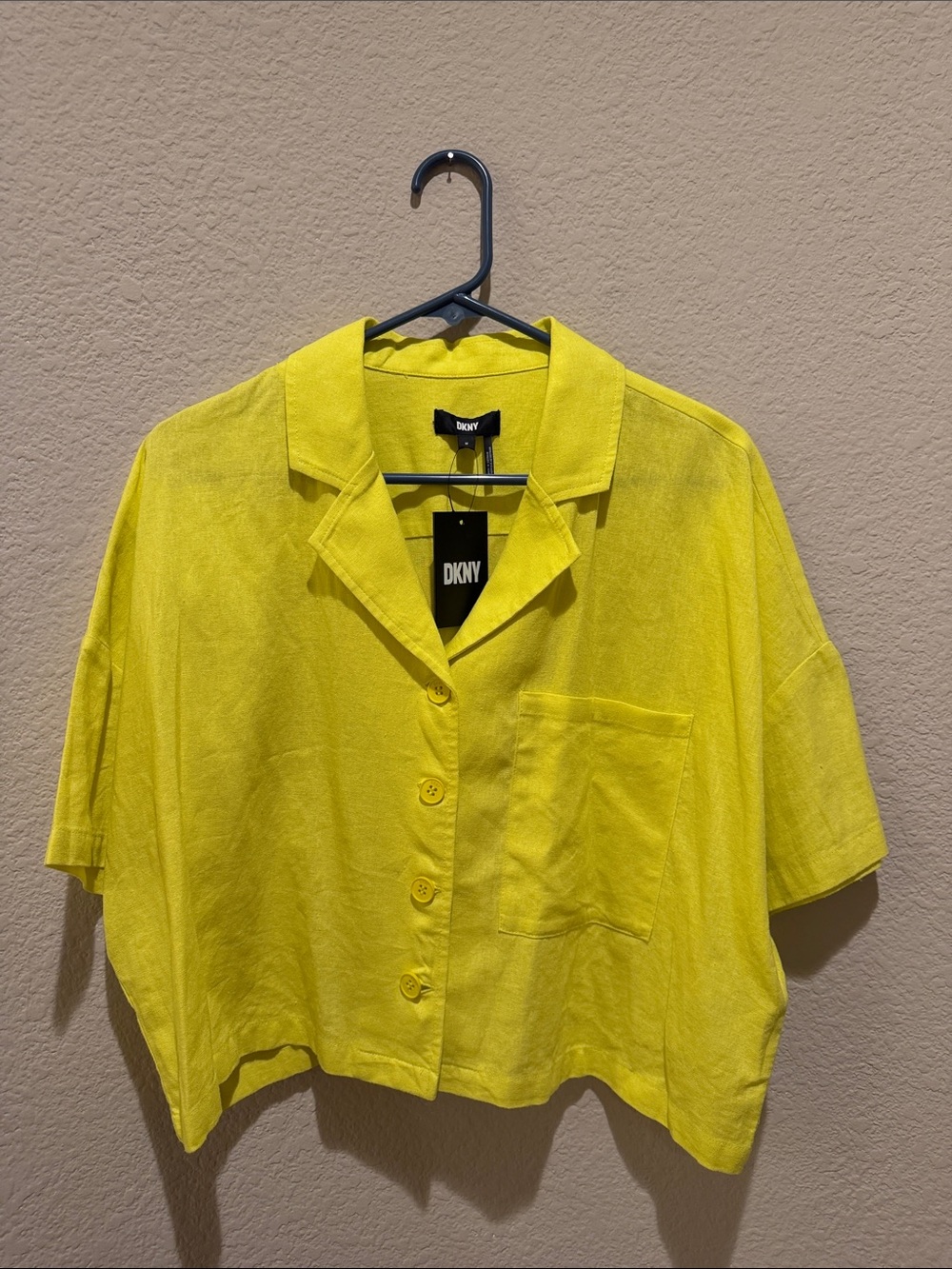 DKNY Bright Yellow Short-Sleeve Button-Front Crop Shirt